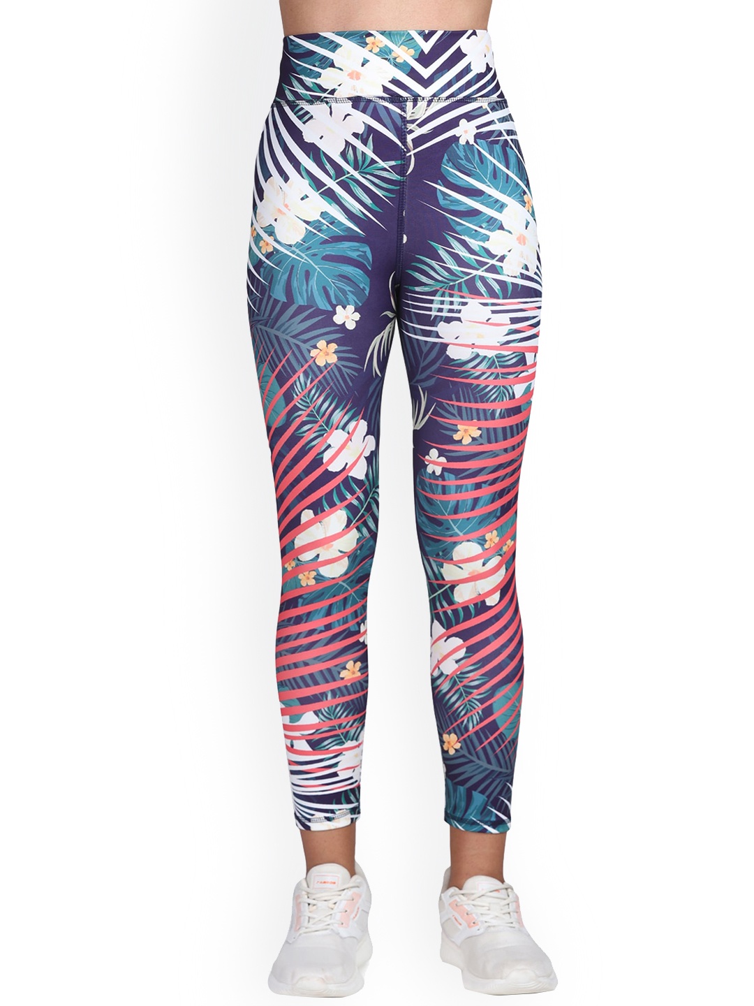 BAESD Women Floral Printed Ankle Length Training Sports Tights, Blue