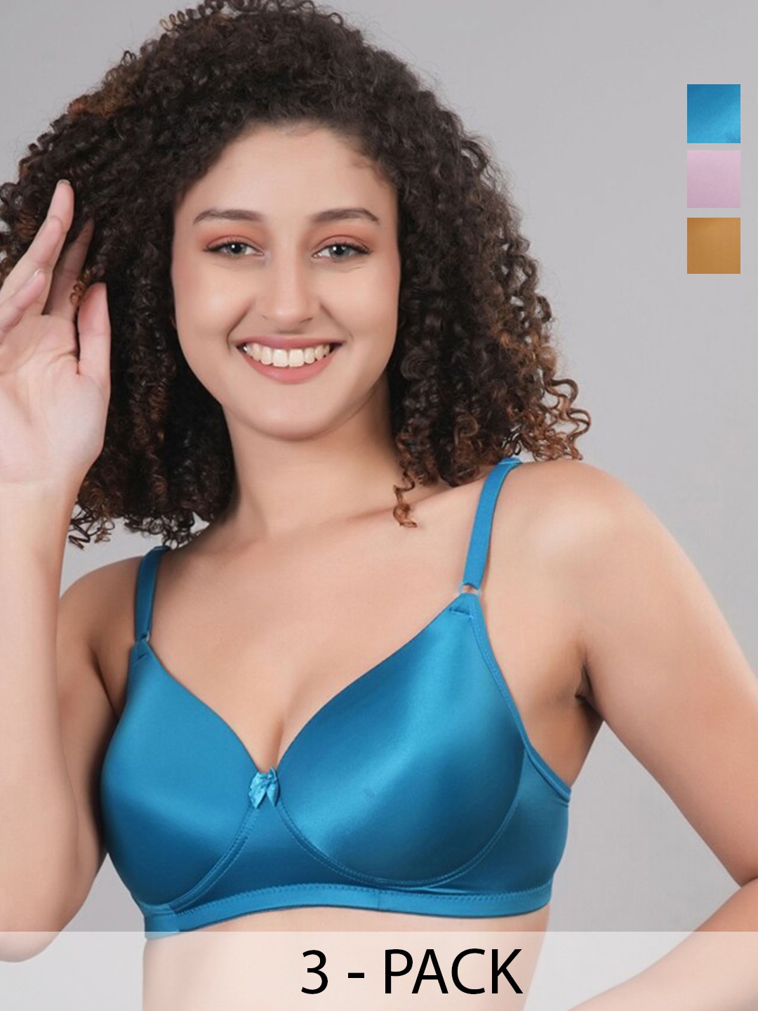

Broiden Pack Of 3 Full Coverage Lightly Padded Bra All Day Comfort, Blue