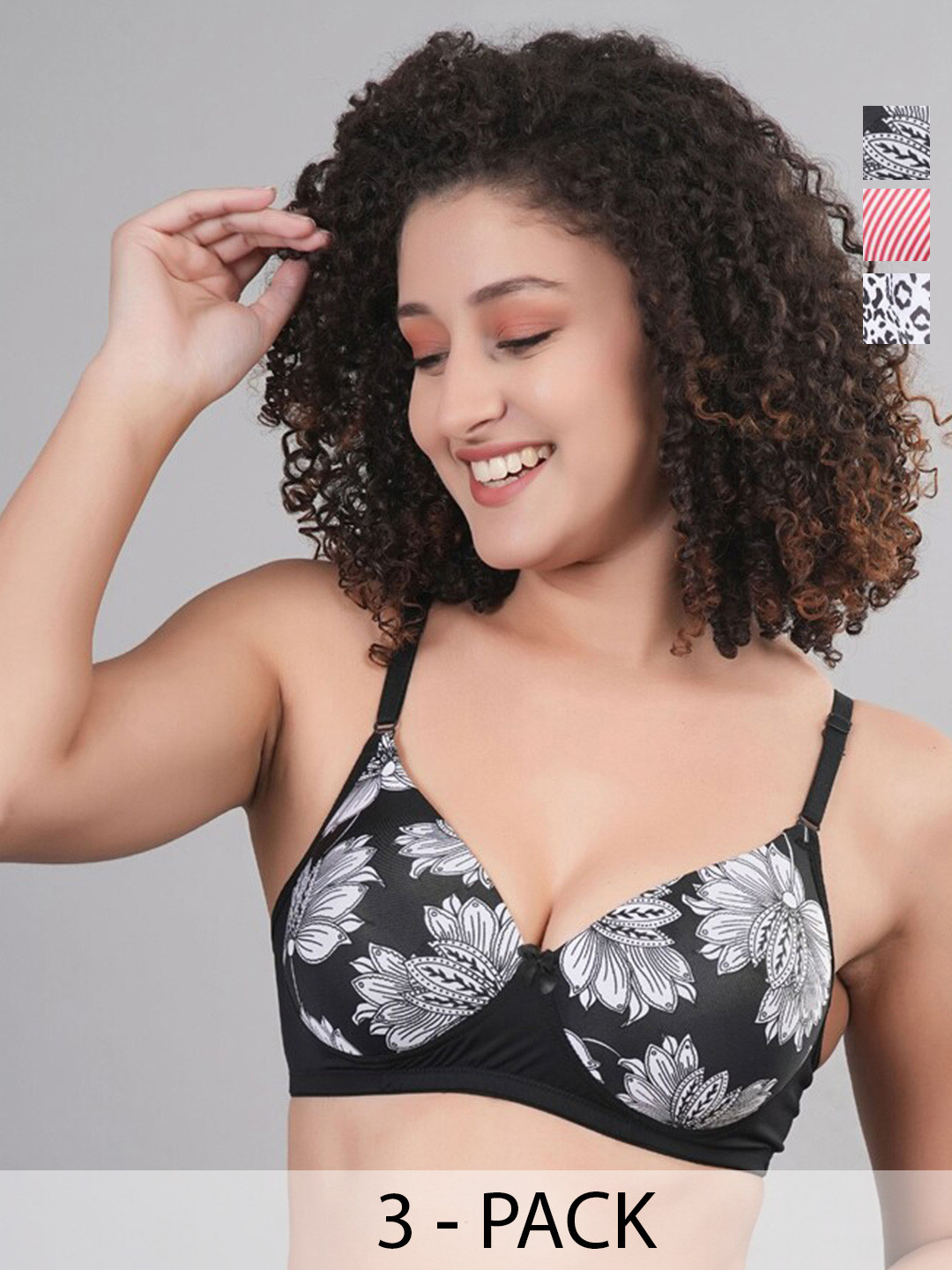 

Broiden Pack Of 3 Full Coverage Lightly Padded Bra, Black