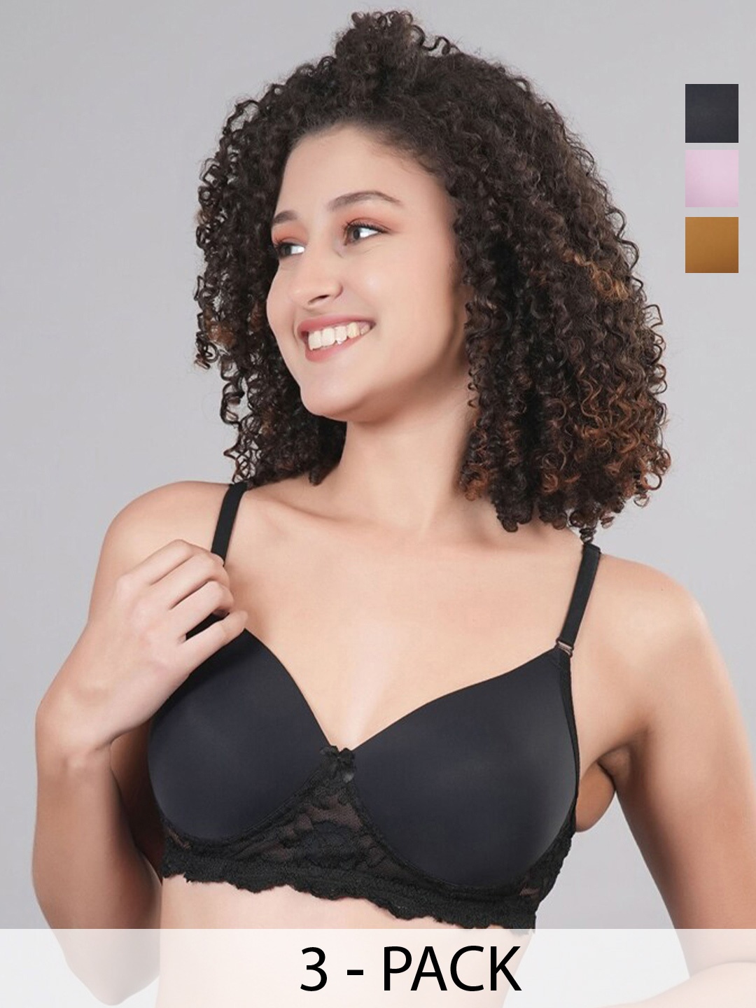 

Broiden Pack Of 3 Everyday Bra Full Coverage All Day Comfort Lightly Padded, Black