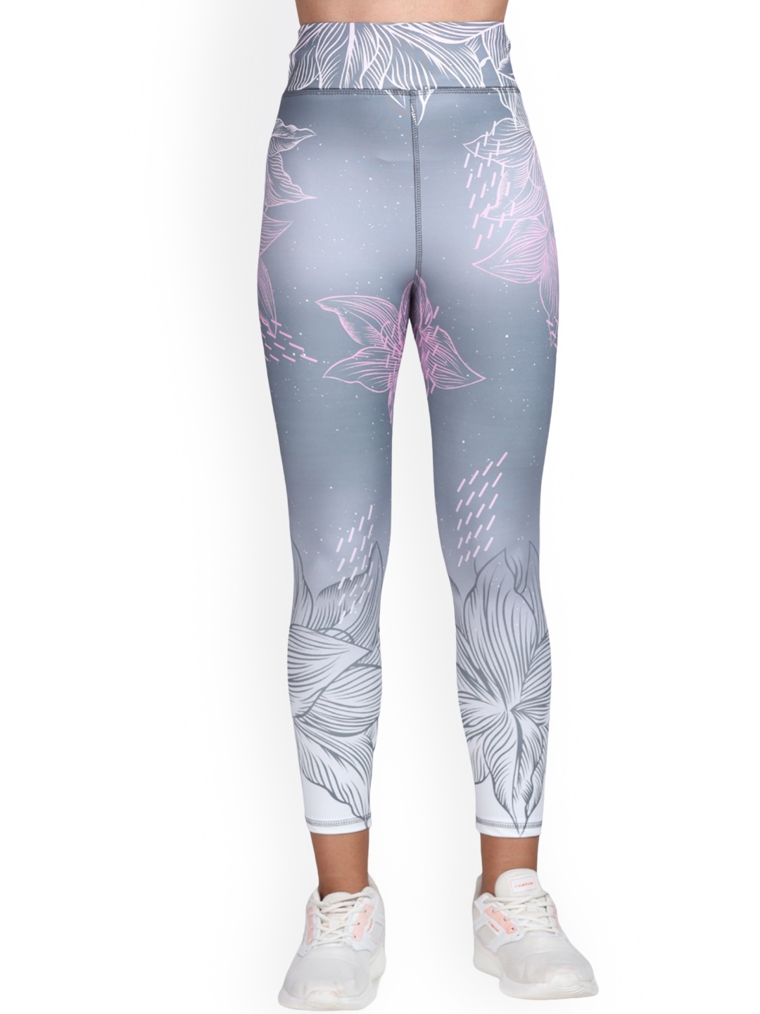 

BAESD Women Floral Printed Slim-Fit Ankle-Length Gym Tights, Grey
