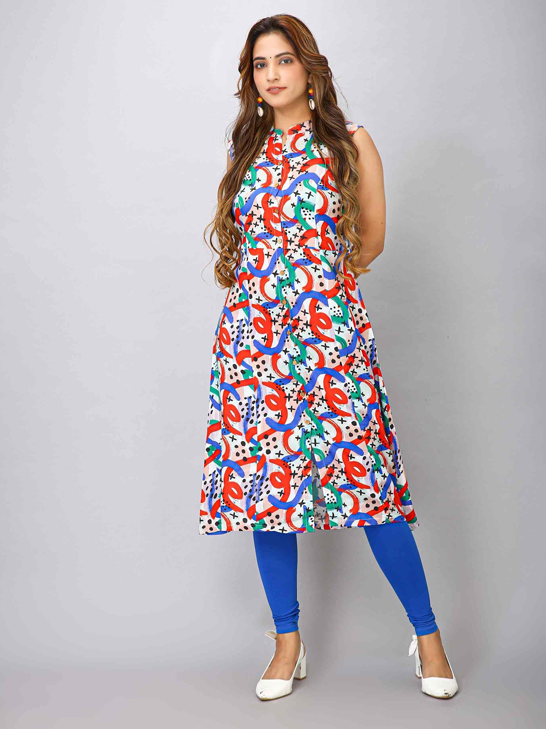 

MAIYEE Abstract Printed A-Line Kurta, Blue