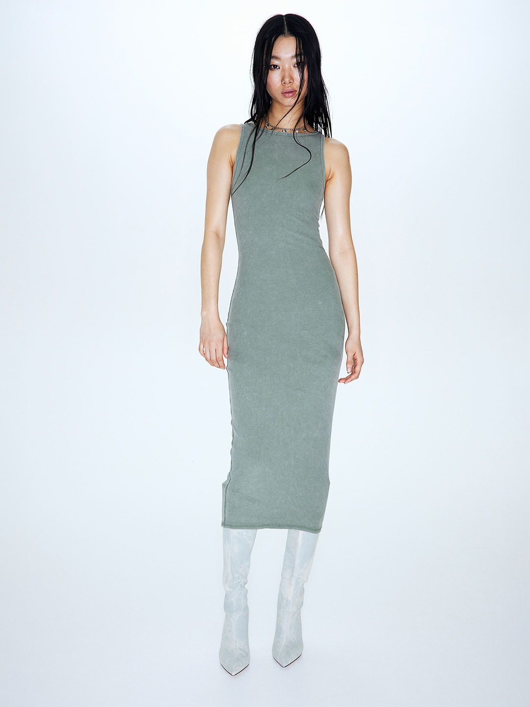 

H&M Ribbed Bodycon Dress, Green