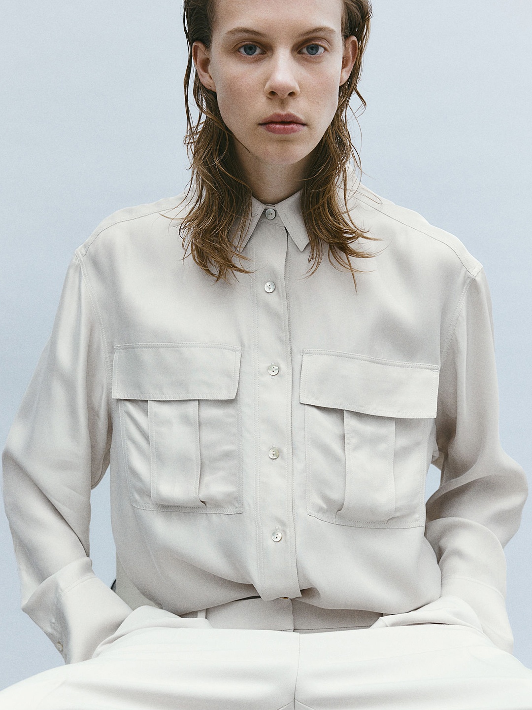 

H&M Silk-Blend Utility Shirt, Grey