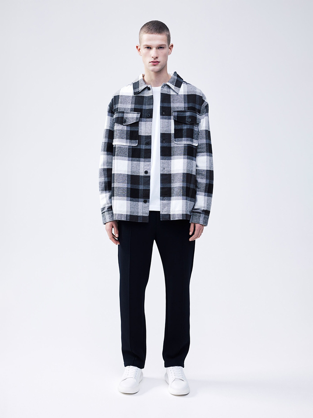 

H&M Pure Cotton Loose Fit Twill Overshirt, Black