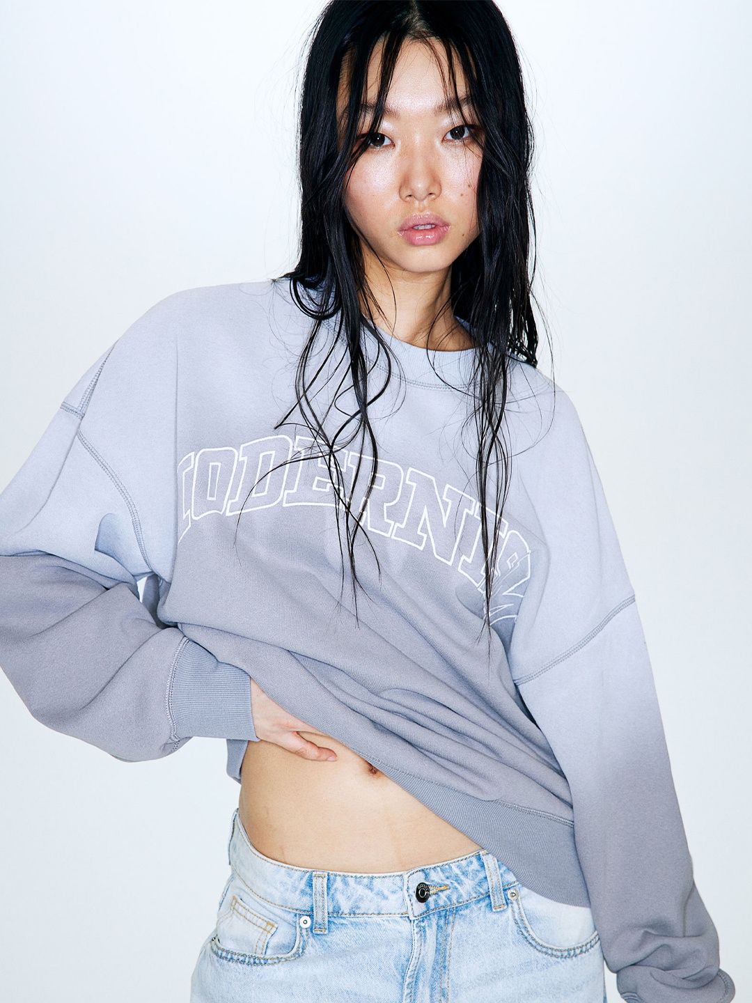 

H&M Oversized Printed Sweatshirt, Grey