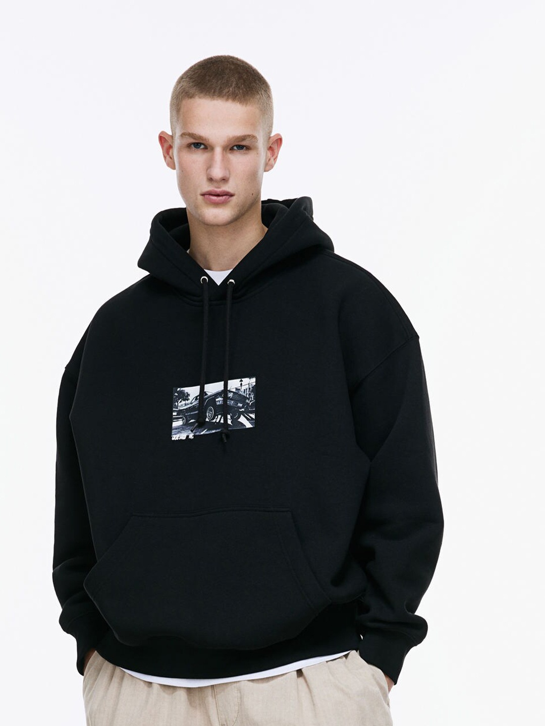 

H&M Oversized Fit Motif-Detail Hoodie, Black