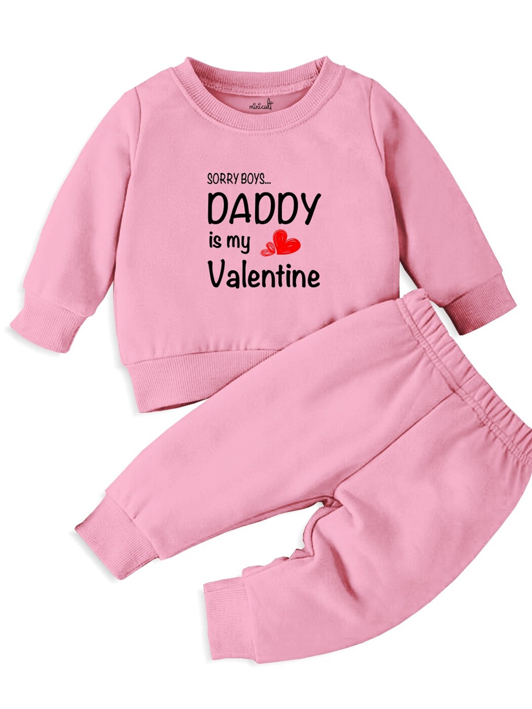 

Minicult Infant Kids Printed Round Neck T-shirt with Trousers, Pink