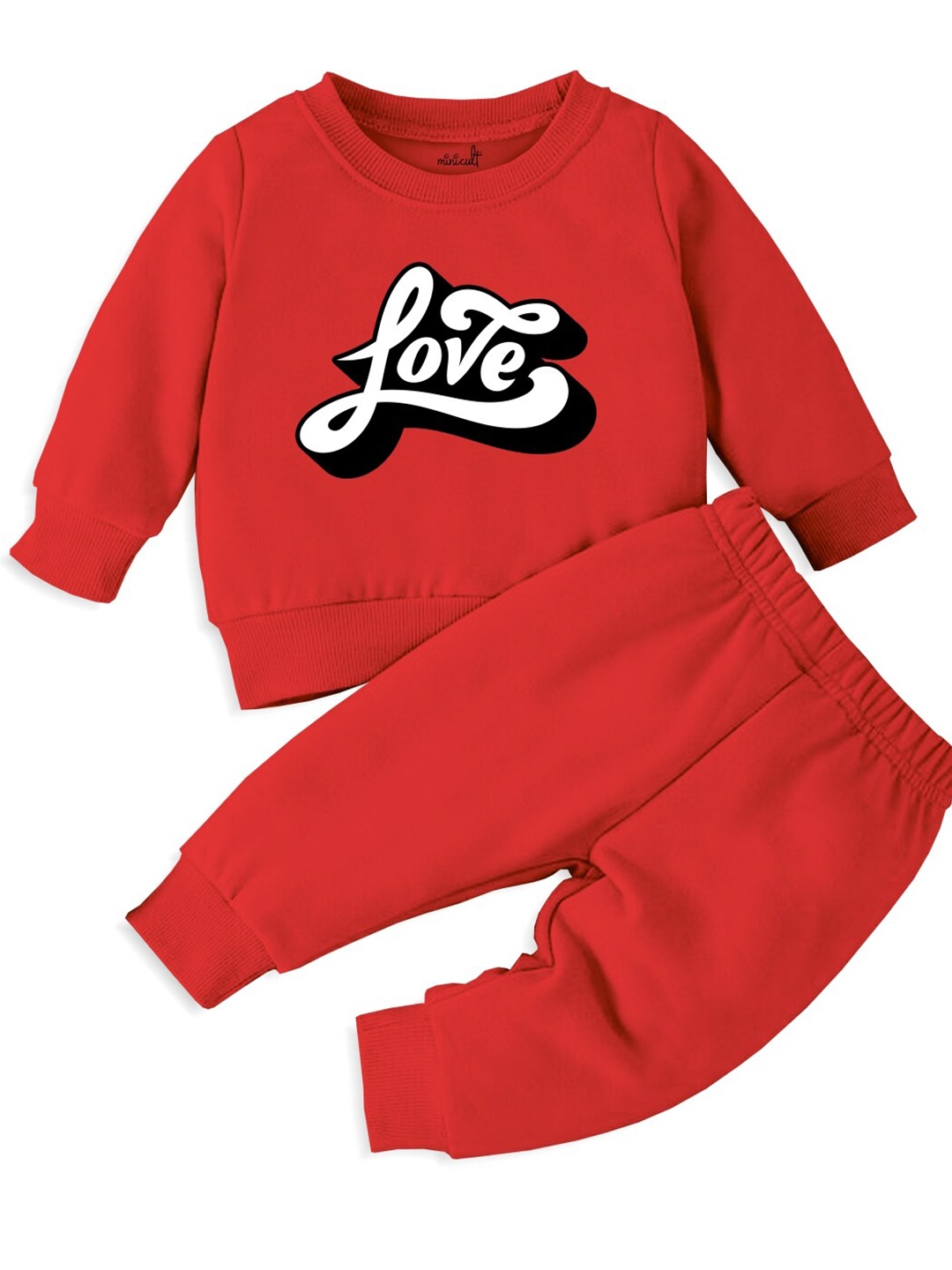 

Minicult Infant Kids Printed Round Neck T-shirt with Trousers, Red