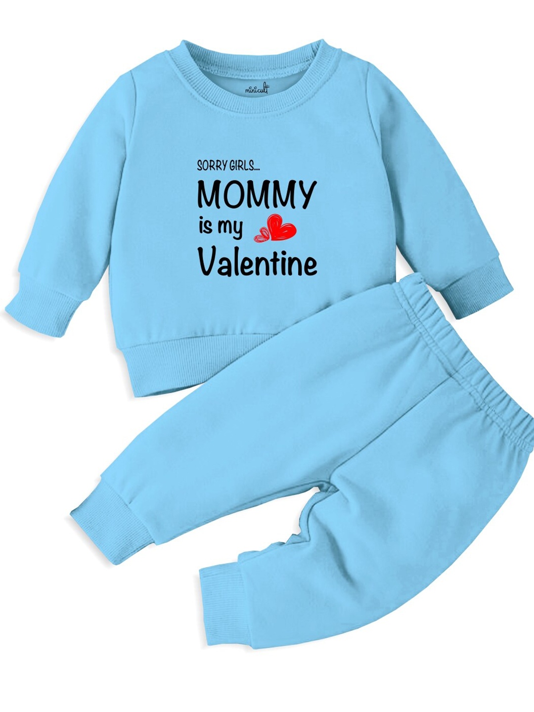 

Minicult Infant Kids Printed Round Neck T-shirt with Trousers, Blue