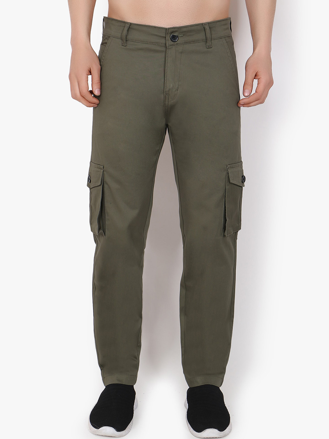 

VIOSFAIRA Men Smart Straight Fit Travel Features Pure Cotton Cargos Trouser, Green
