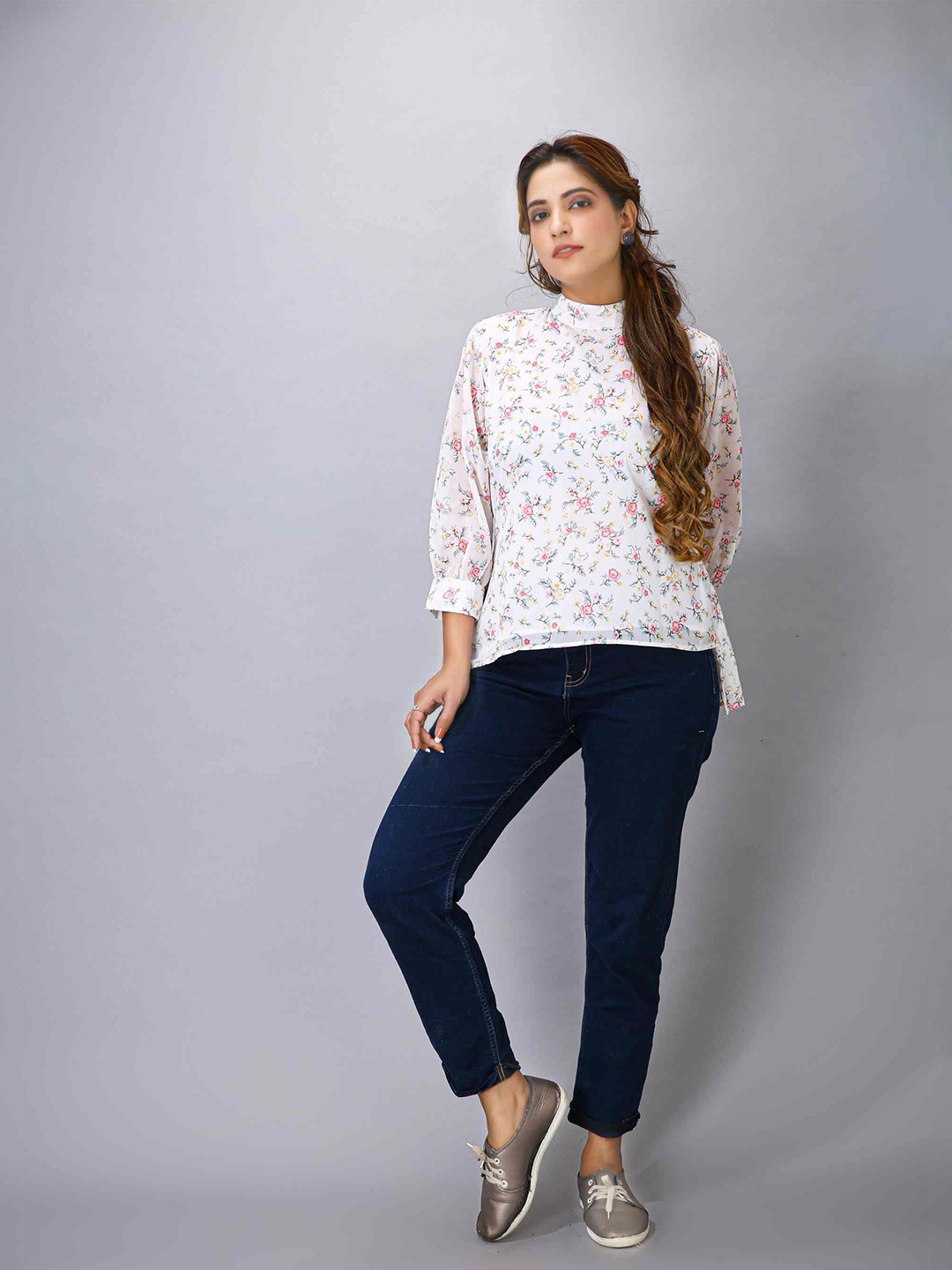 

MAIYEE Floral Printed Top, White