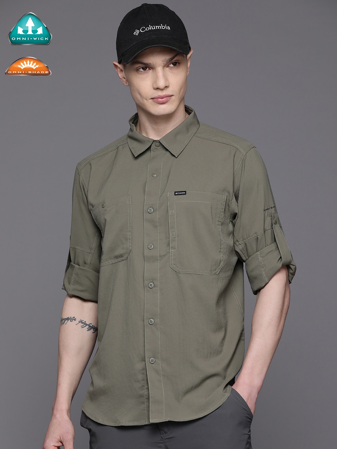 

Columbia Men Standard Silver Ridge Utility Lite Micro Checked Roll-Up Sleeves Shirt, Olive