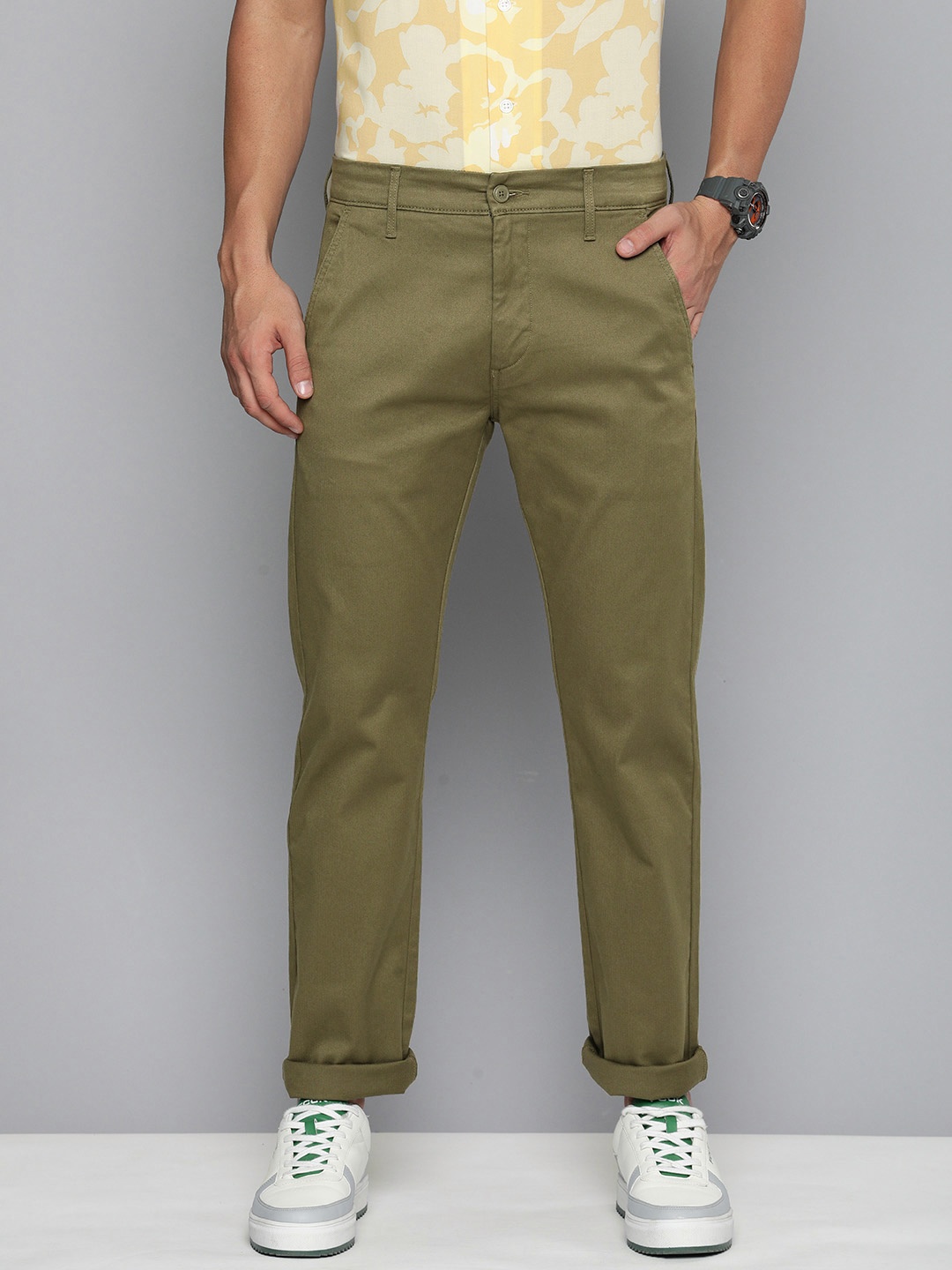 

Levis Men Mid Rise Slim Tapered Fit Chinos Trousers, Olive