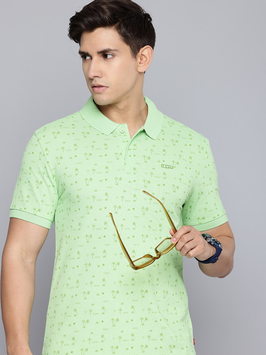 

Levis Printed Pure Cotton Polo Collar T-shirt, Green