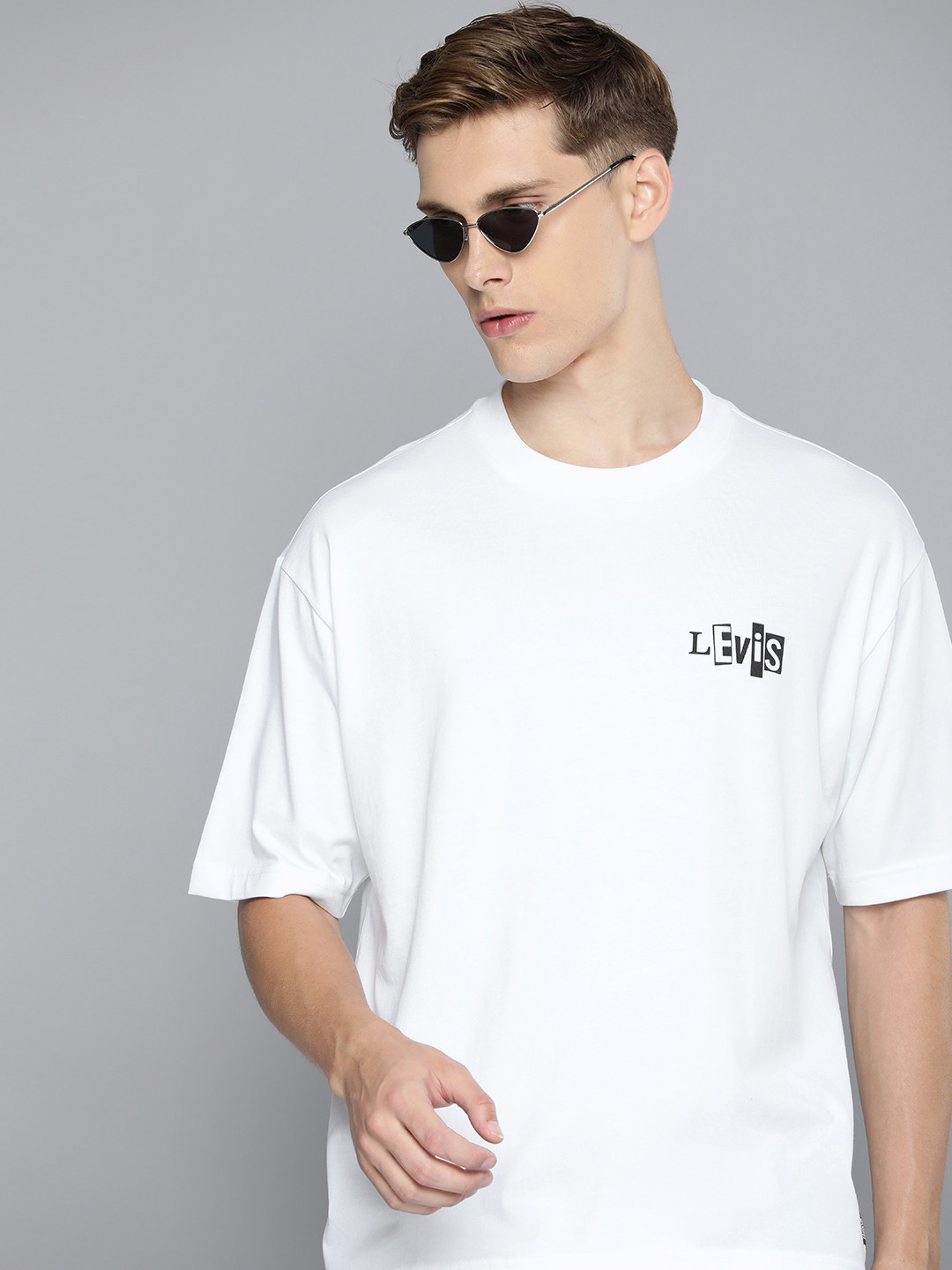 

Levis Brand Logo Printed Drop-Shoulder Sleeves T-shirt, White