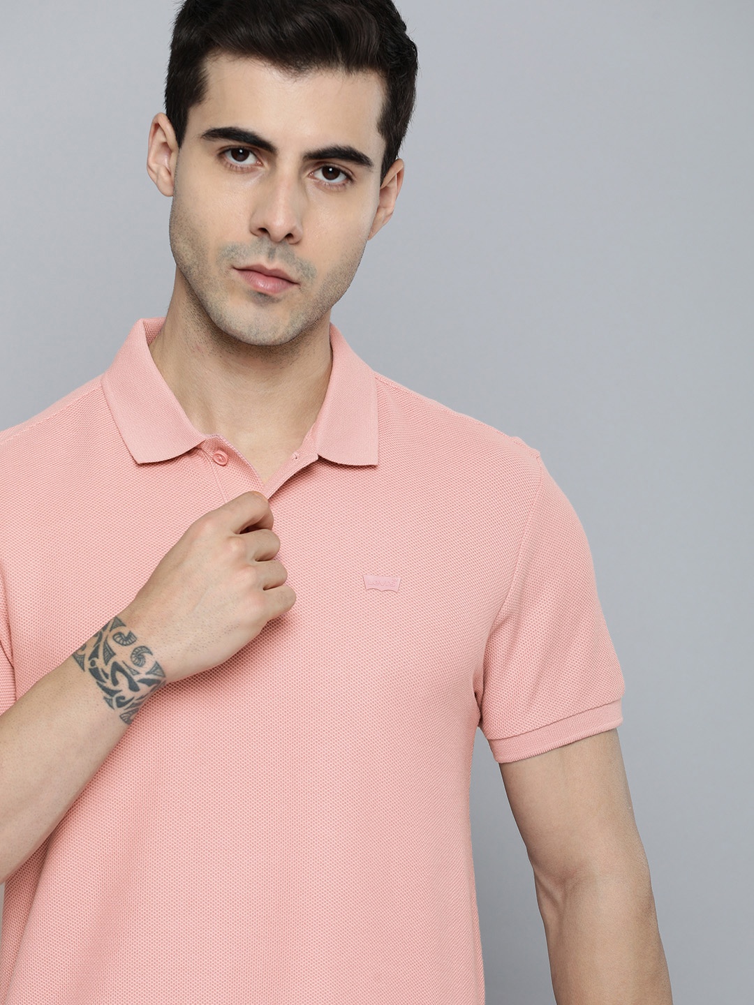 

Levis Polo Collar Self Design Pure Cotton Slim Fit T-shirt, Pink