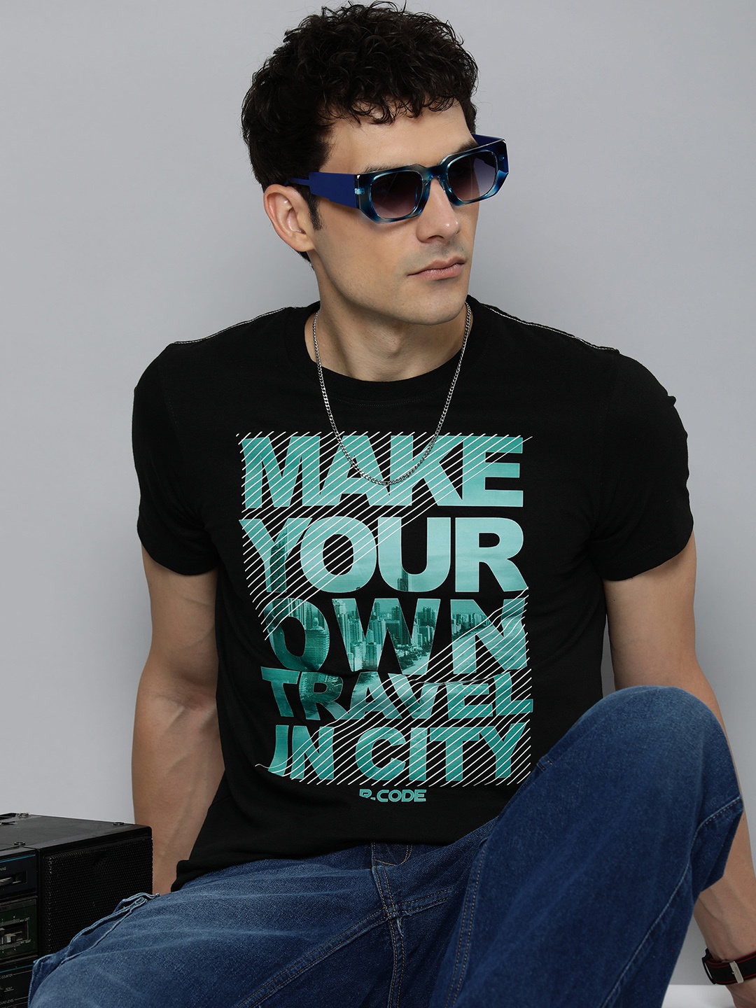 

R.Code by The Roadster Life Co. Men Typography Printed T-shirt, Black