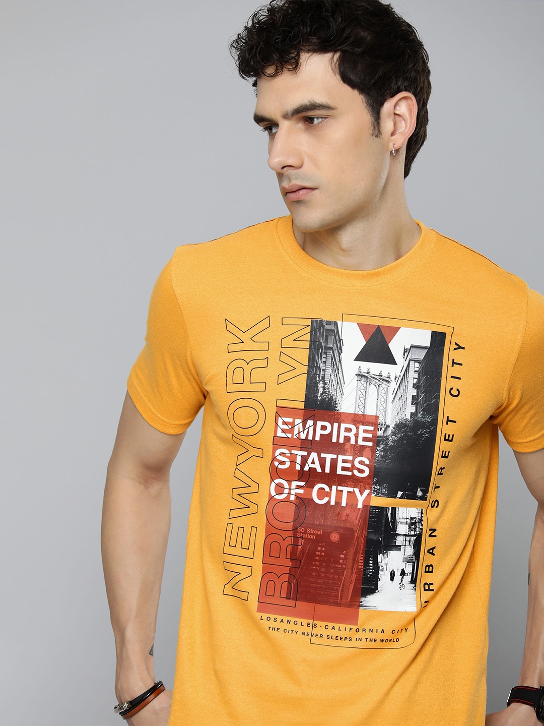 

R.Code by The Roadster Life Co. Men Graphic Printed T-shirt, Yellow