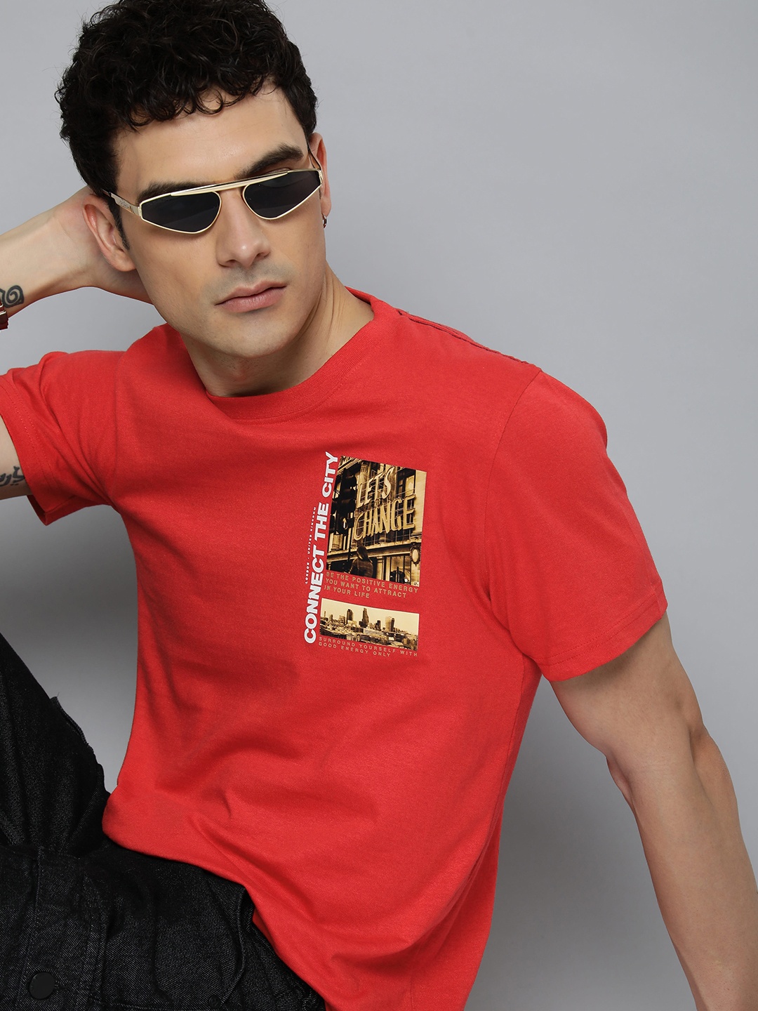 

R.Code by The Roadster Life Co. Men Graphic Printed T-shirt, Red