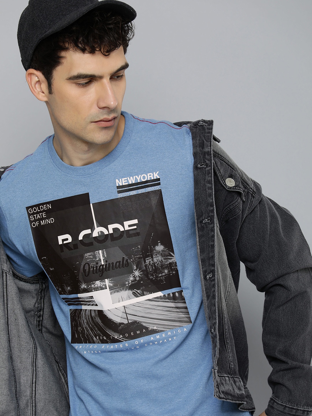 

R.Code by The Roadster Life Co. Men Graphic Printed T-shirt, Blue