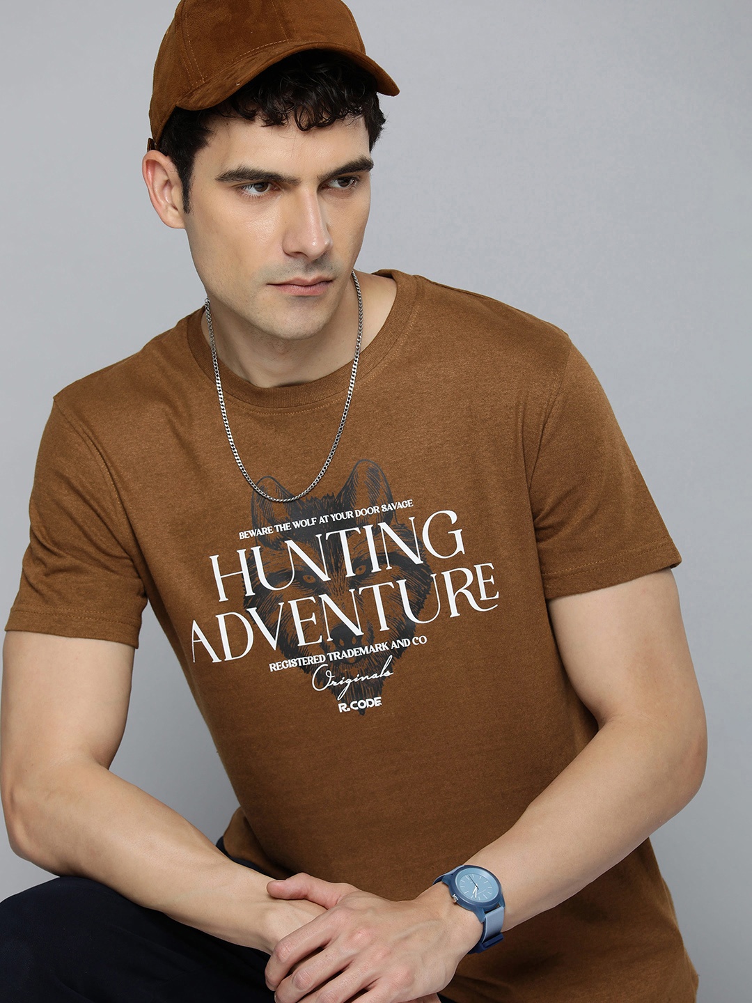 

R.Code by The Roadster Life Co. Men Graphic Printed T-shirt, Brown