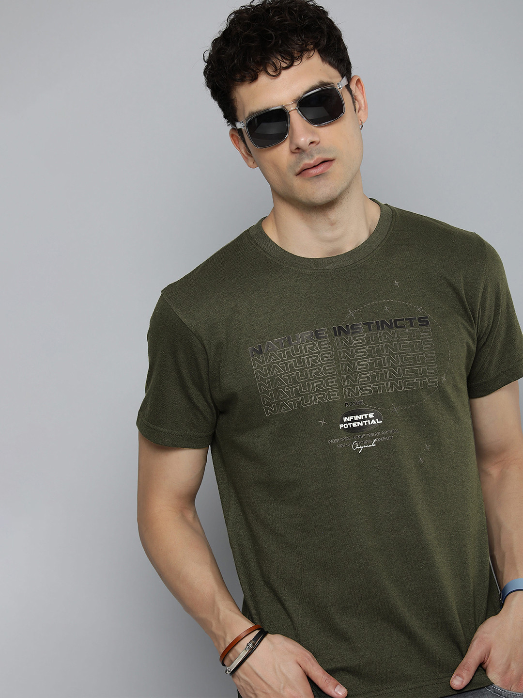 

R.Code by The Roadster Life Co. Men Graphic Printed T-shirt, Olive