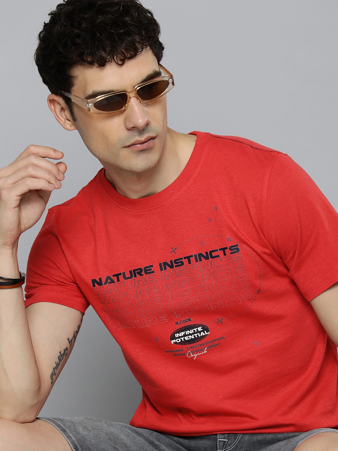 

R.Code by The Roadster Life Co. Men Graphic Printed T-shirt, Red