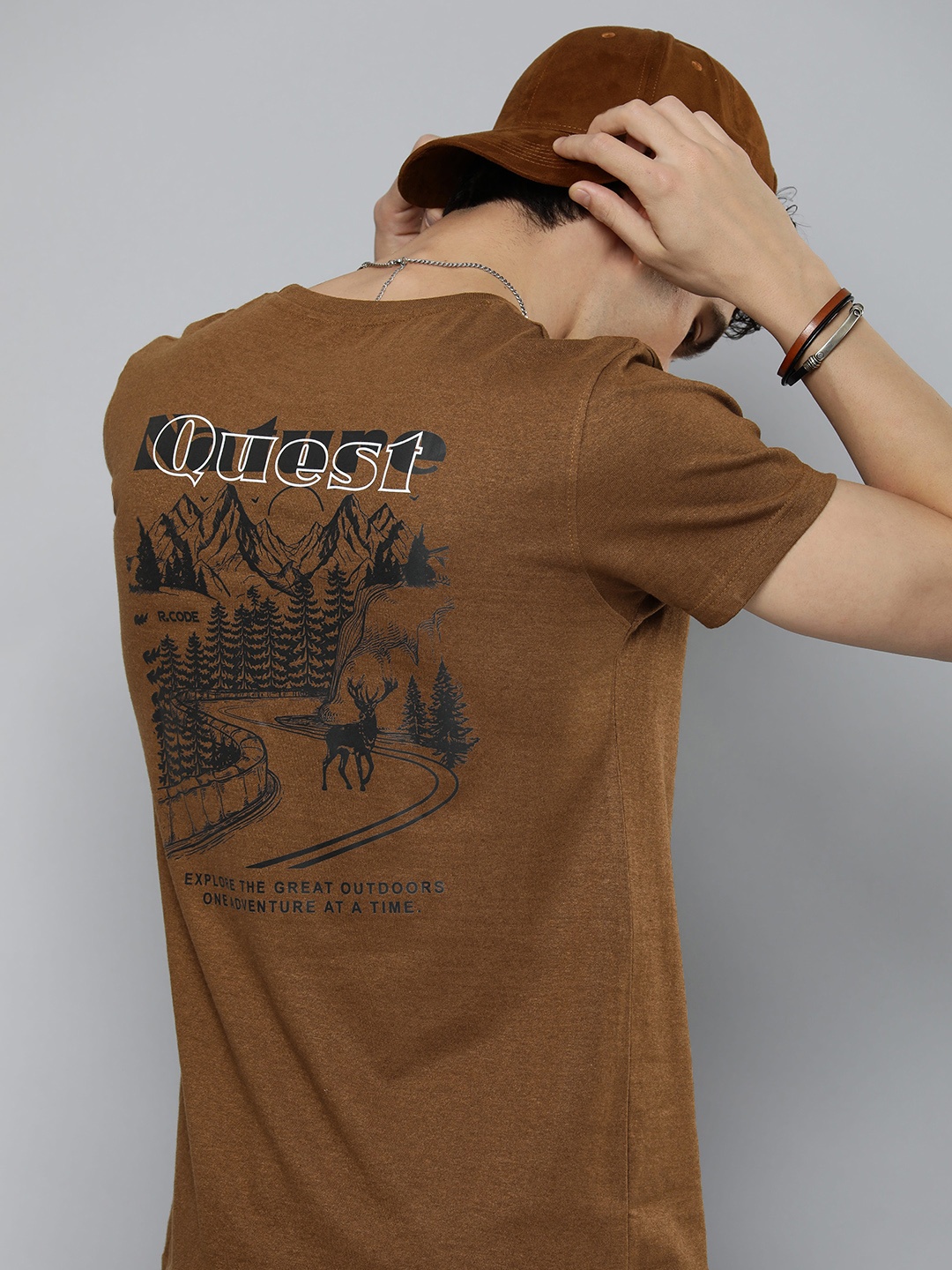 

R.Code by The Roadster Life Co. Men Graphic Printed T-shirt, Brown