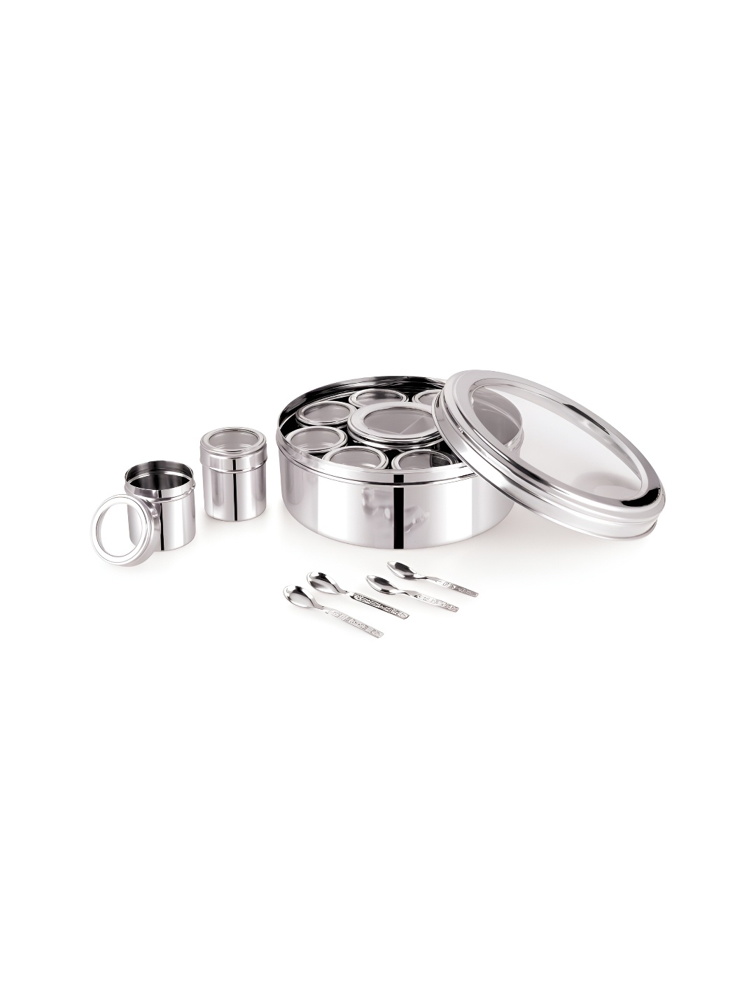 

ATROCK Silver-Toned Stainless Steel Dishwasher Safe Masala Spice Box