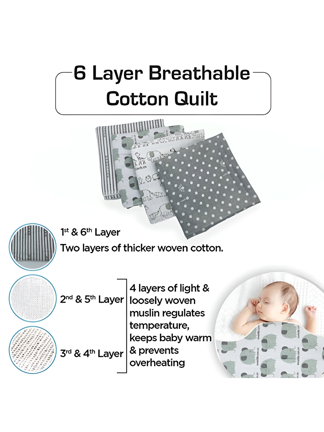 

SYGA Off White & Grey 4 Pcs Cotton Single Bed Blanket