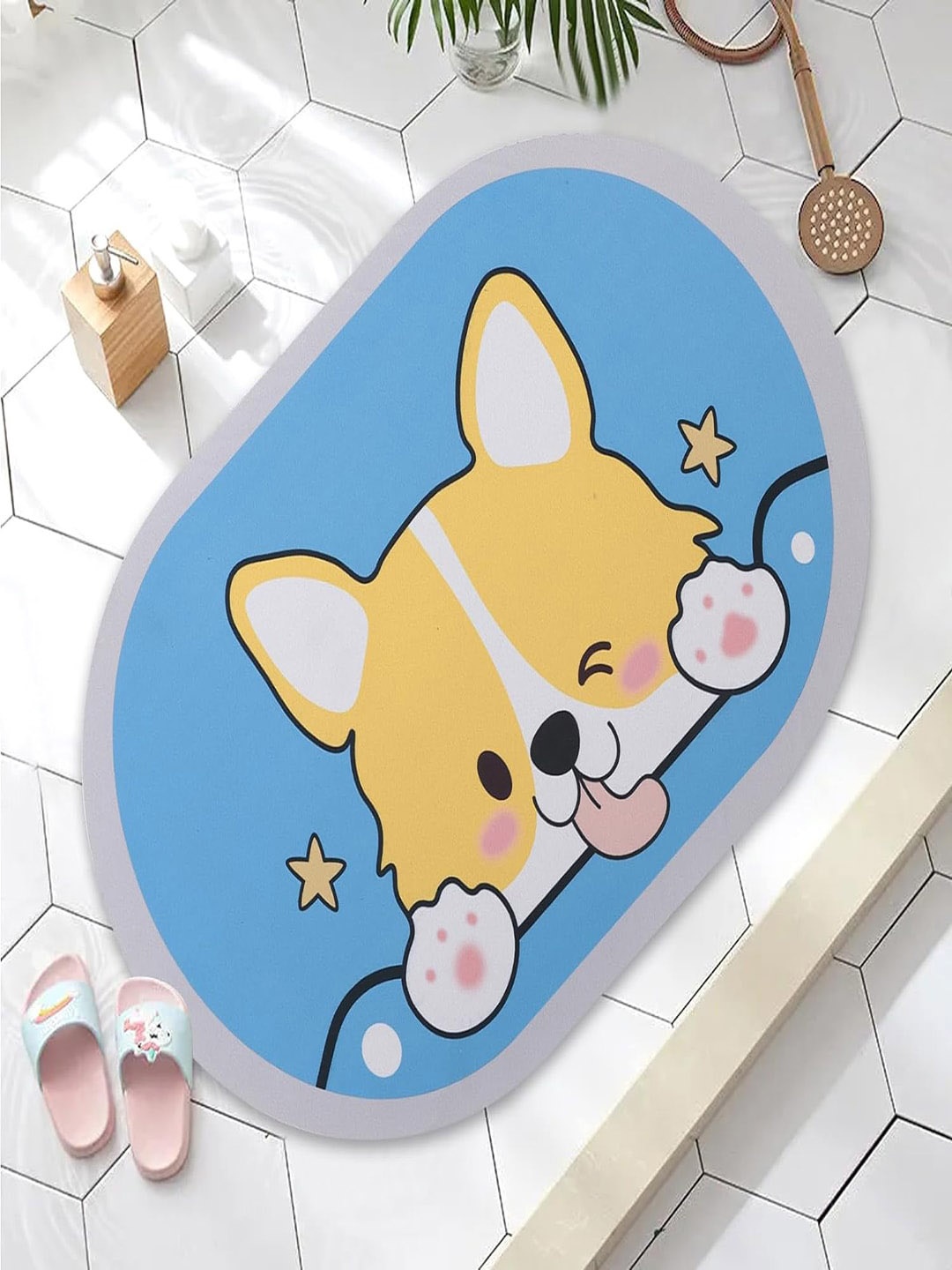 

Kuber Industries Blue Printed Anti-Skid Shower Bath Rugs