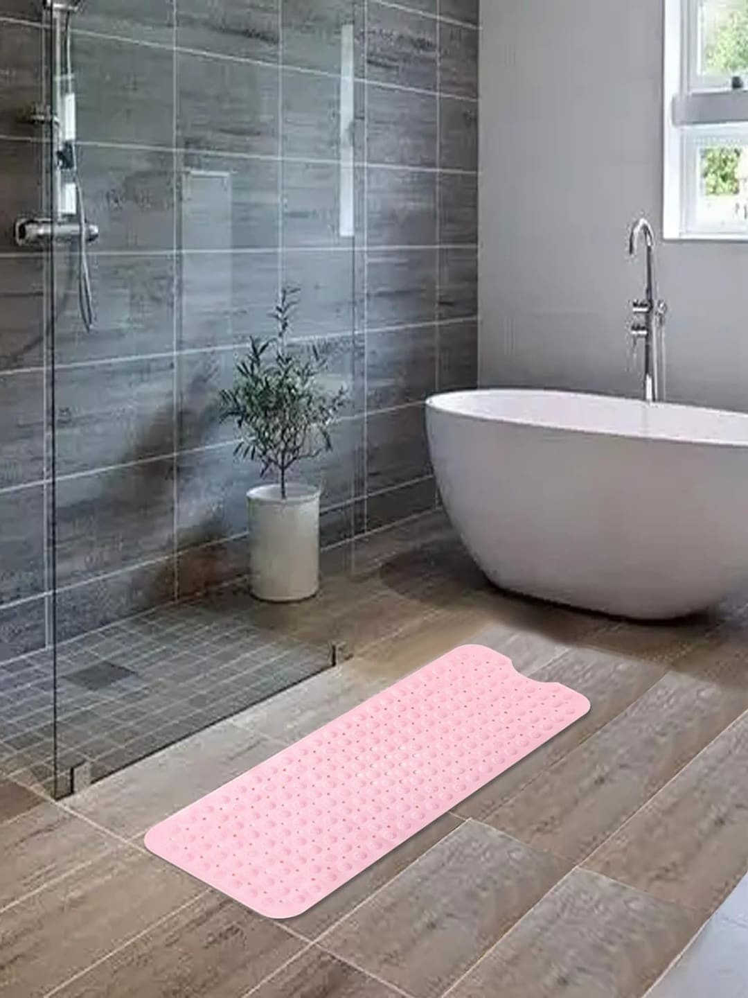 

Kuber Industries Pink 120 GSM Anti-Skid Shower Bath Rugs