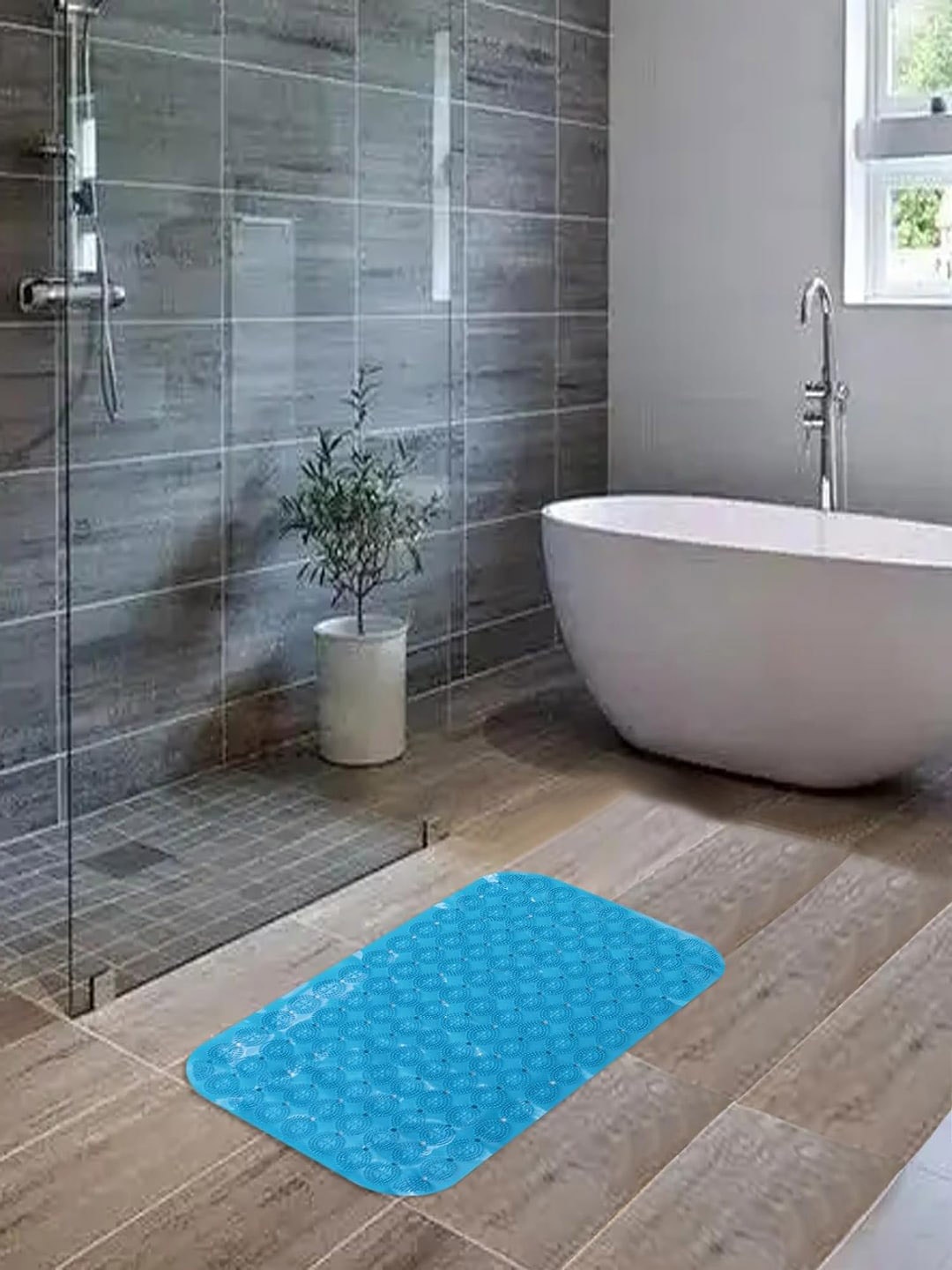 

Kuber Industries Blue Anti-Skid Bath Rug