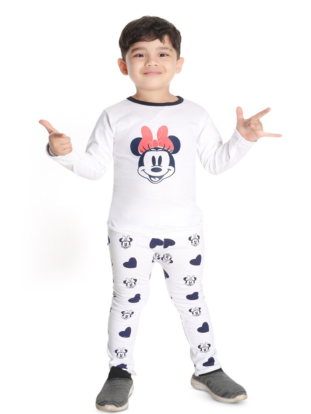 

BAESD Boys Minnie Mouse Printed Long Sleeves T-shirt with Trousers, White