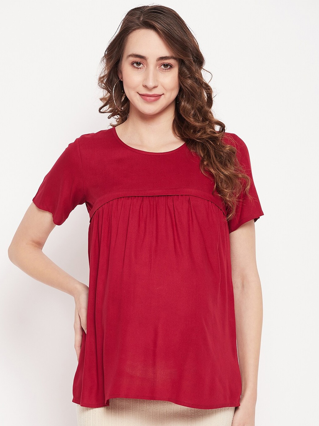

NABIA Round Neck Maternity Feeding Top, Maroon