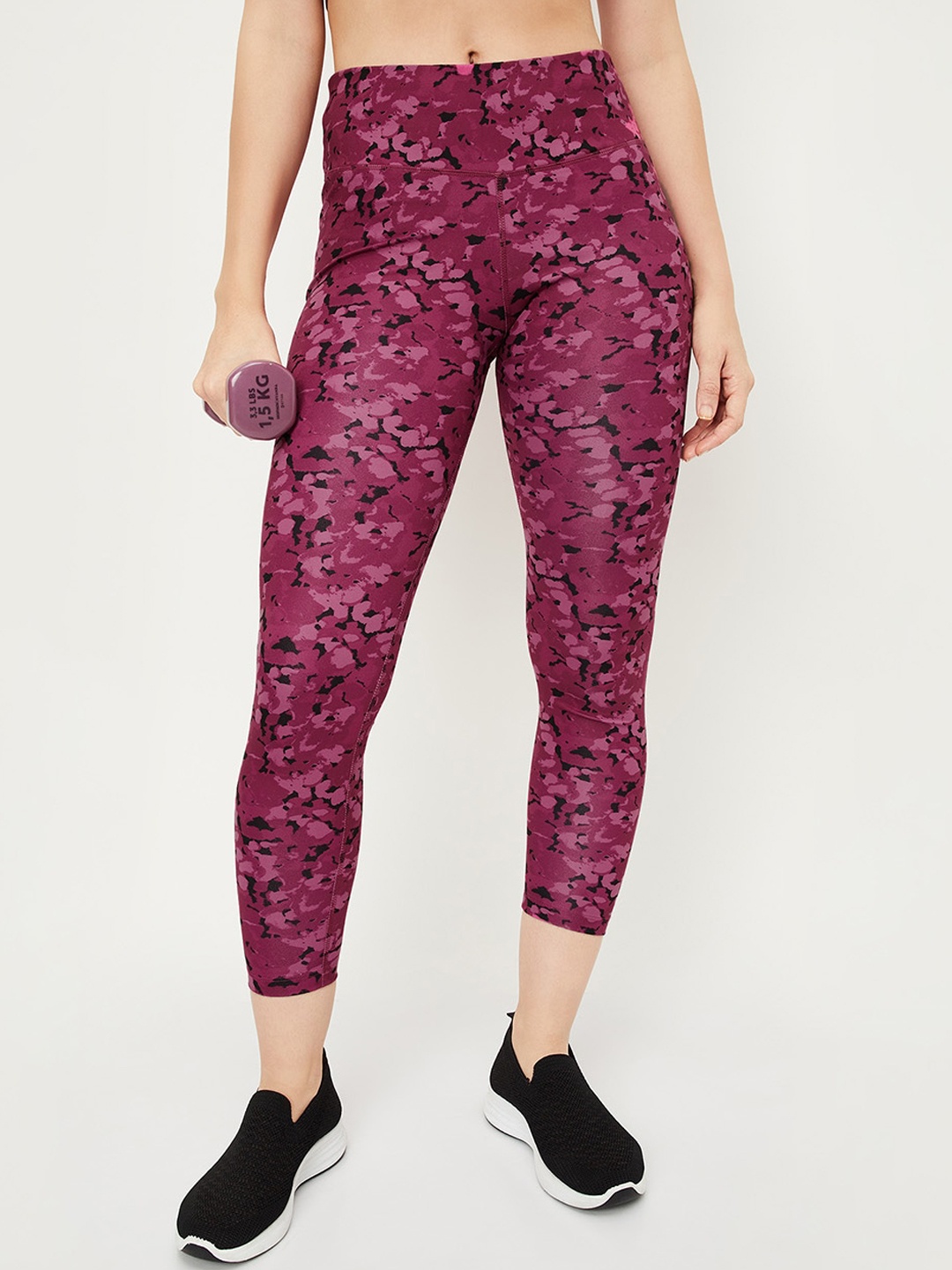 

max Printed Slim-Fit Ankle-Length Pure Cotton Gym Tights, Magenta