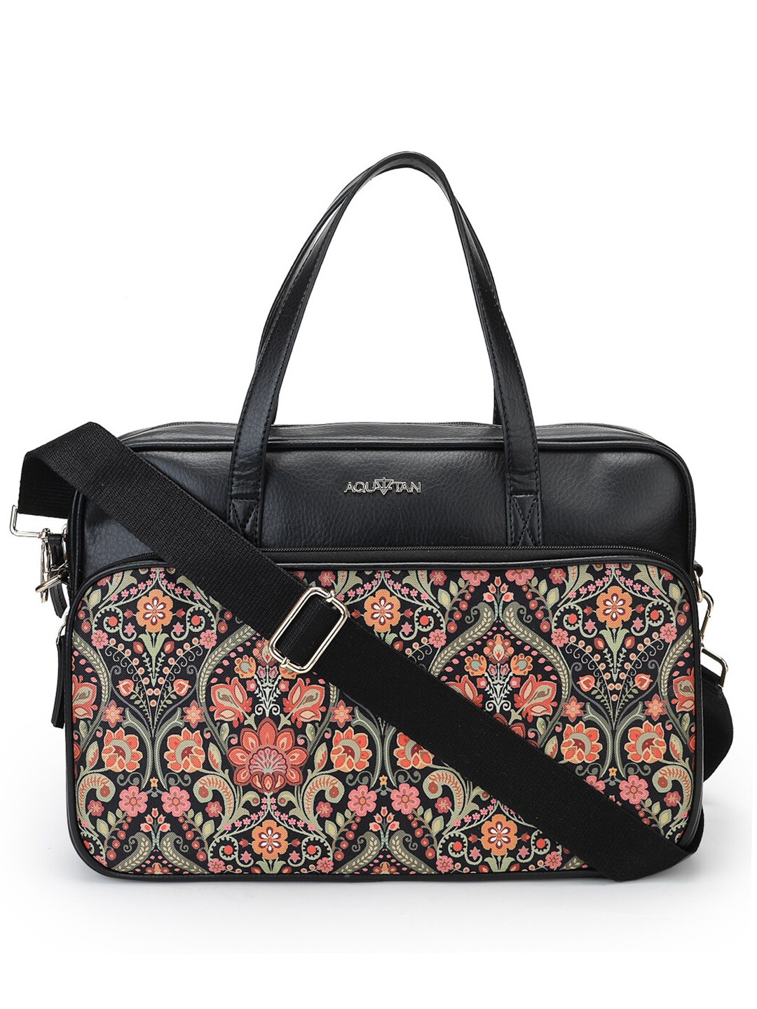 

AQUATAN Women Printed Vegan Leather Laptop Bag, Black