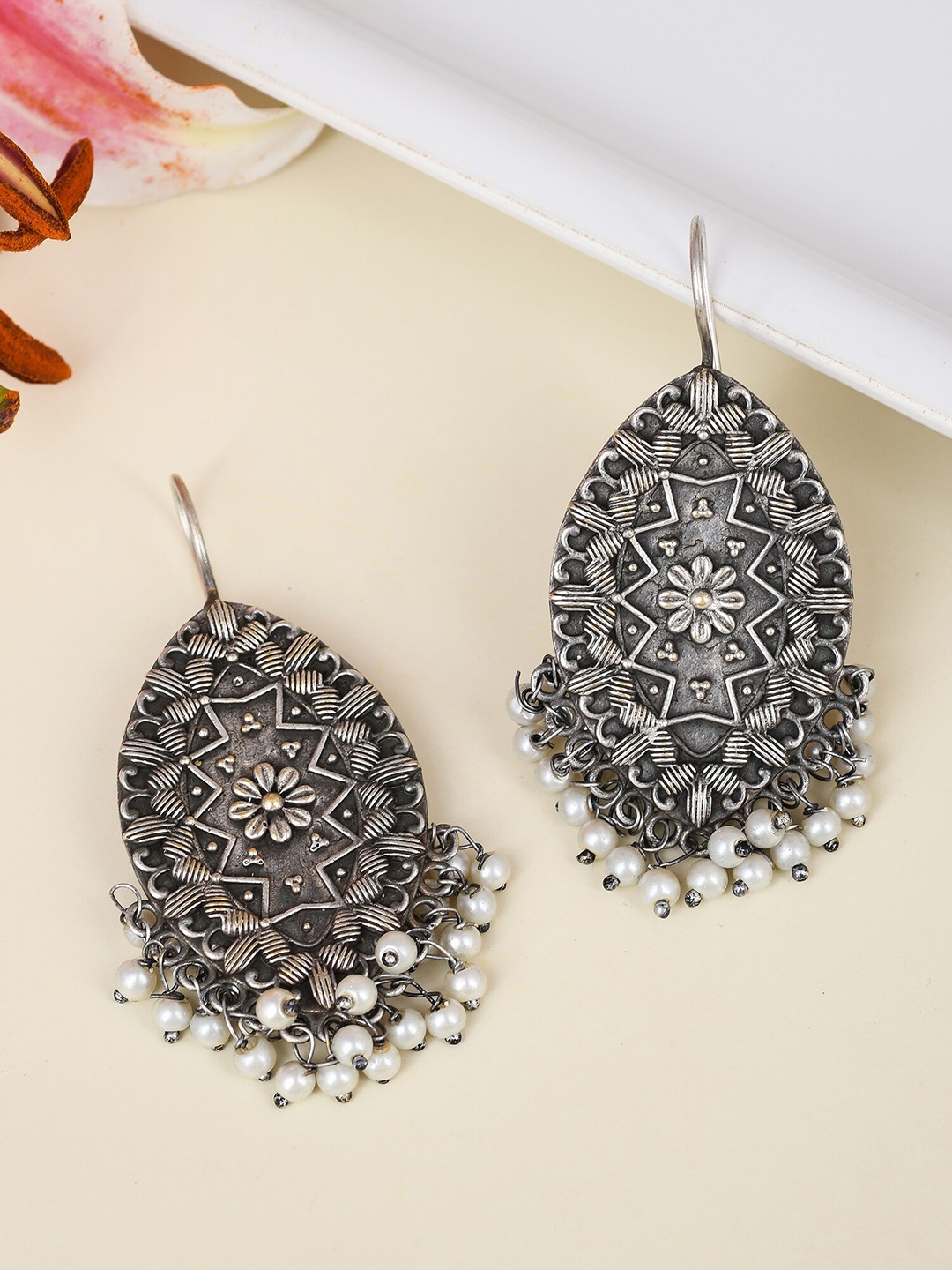 

Designbox Silver-Plated Beaded Contemporary Drop Earrings