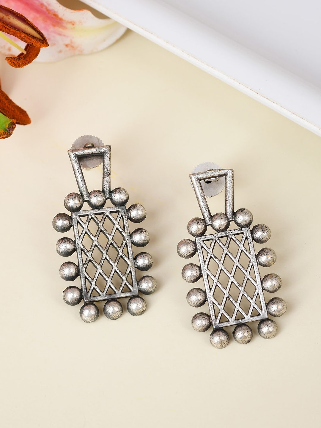 

Designbox Oxidised Contemporary Drop Earrings, Silver
