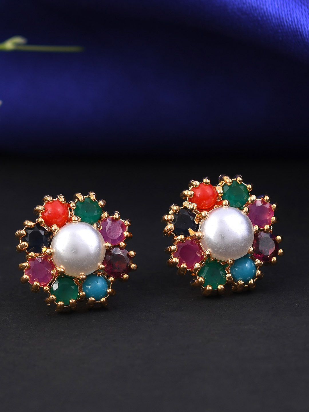 

Designbox Artificial Stones and Beads Studs Earrings, Gold