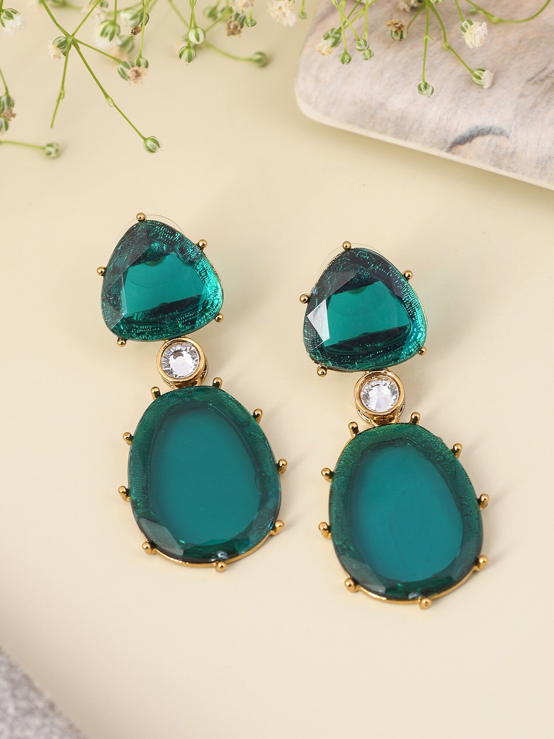 

Designbox Gold-Plated Stone Studded Contemporary Drop Earrings