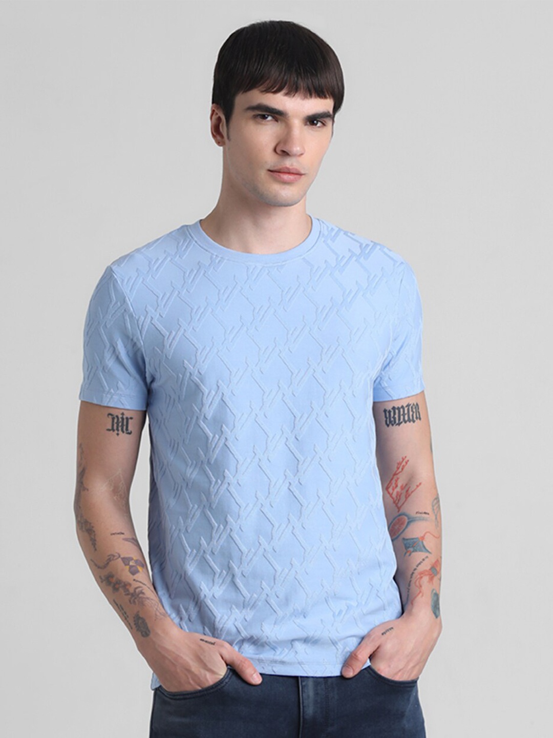 

Jack & Jones Textured Round Neck Slim Fit T-shirt, Blue