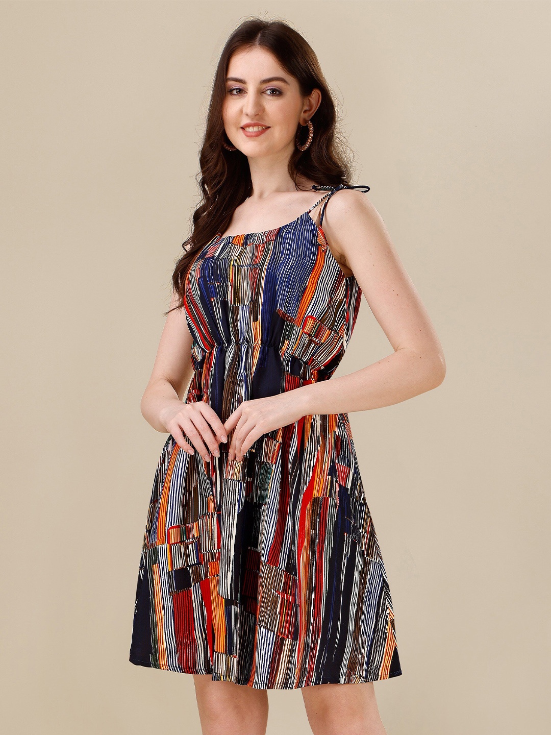 

Globon Impex Striped Printed A-Line Dress, Blue