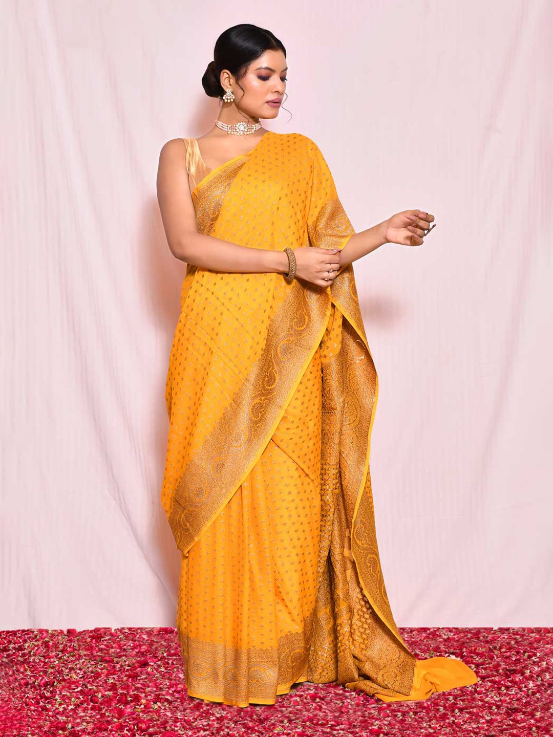 

Rasm by Muskaan Woven Design Zari Pure Georgette Banarasi Saree, Mustard