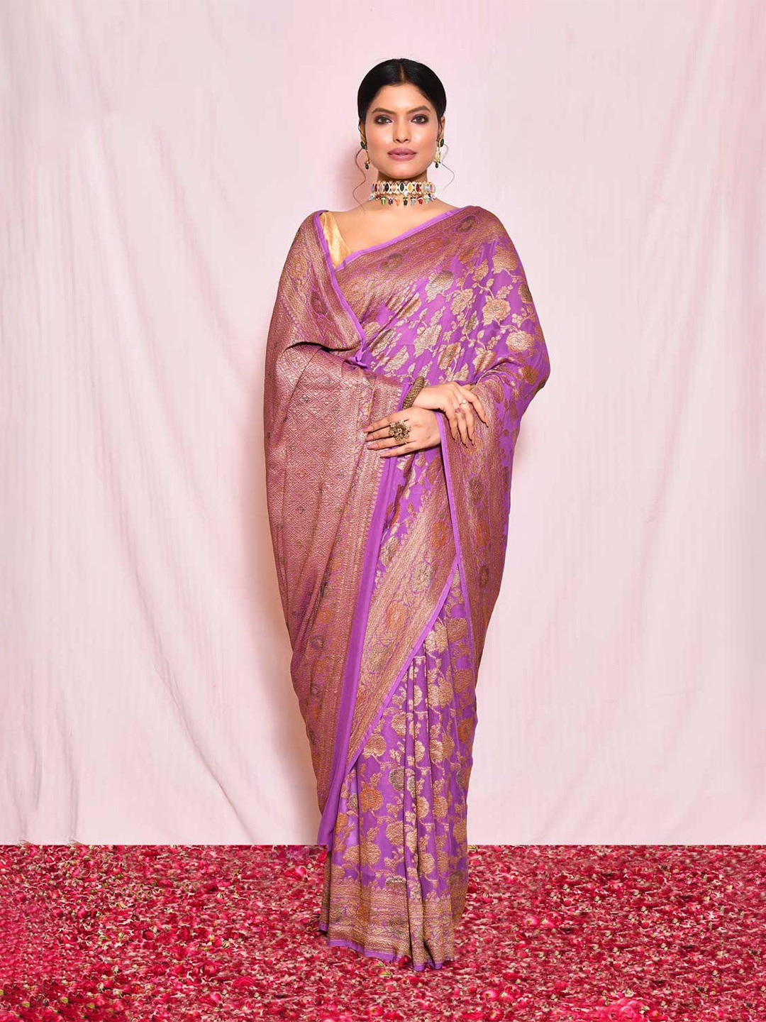 

Rasm by Muskaan Woven Design Zari Pure Georgette Banarasi Saree, Lavender