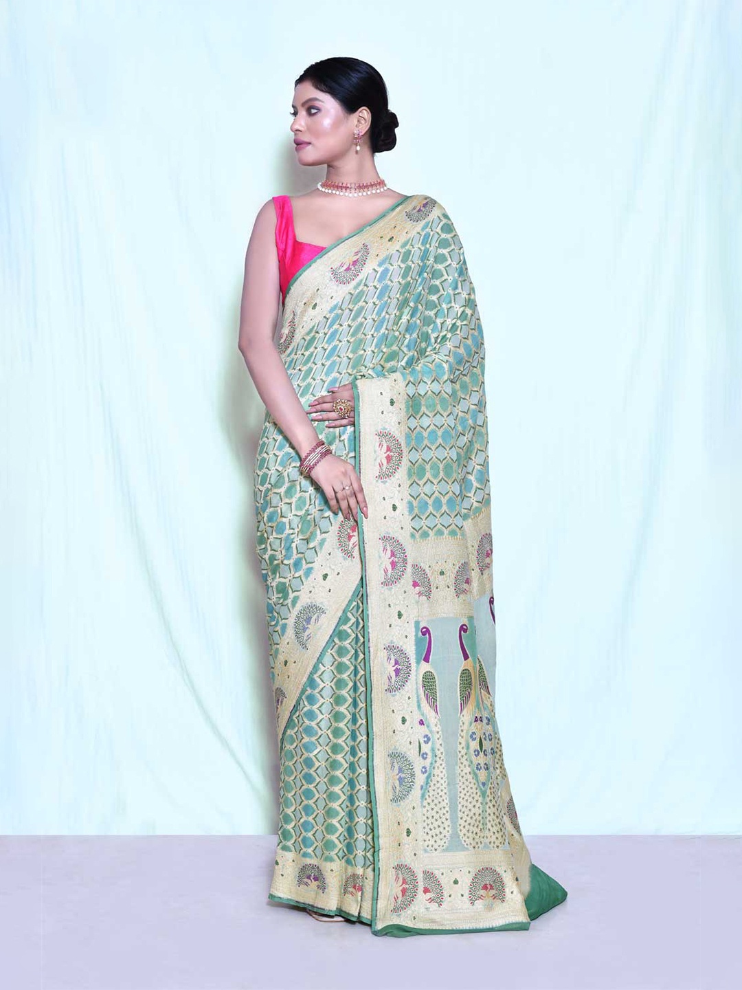 

Rasm by Muskaan Woven Design Zari Pure Georgette Banarasi Saree, Green