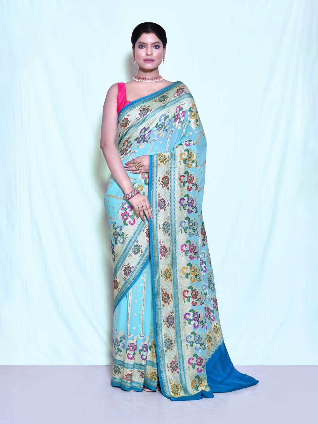 

Rasm by Muskaan Woven Design Zari Pure Georgette Banarasi Saree, Blue