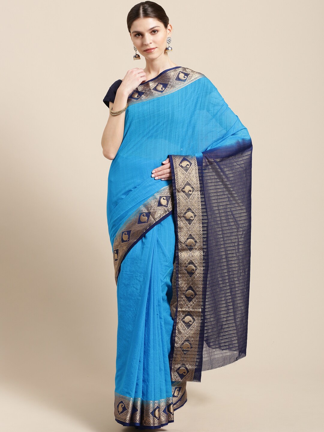 

KALINI Woven Design Zari Saree, Blue