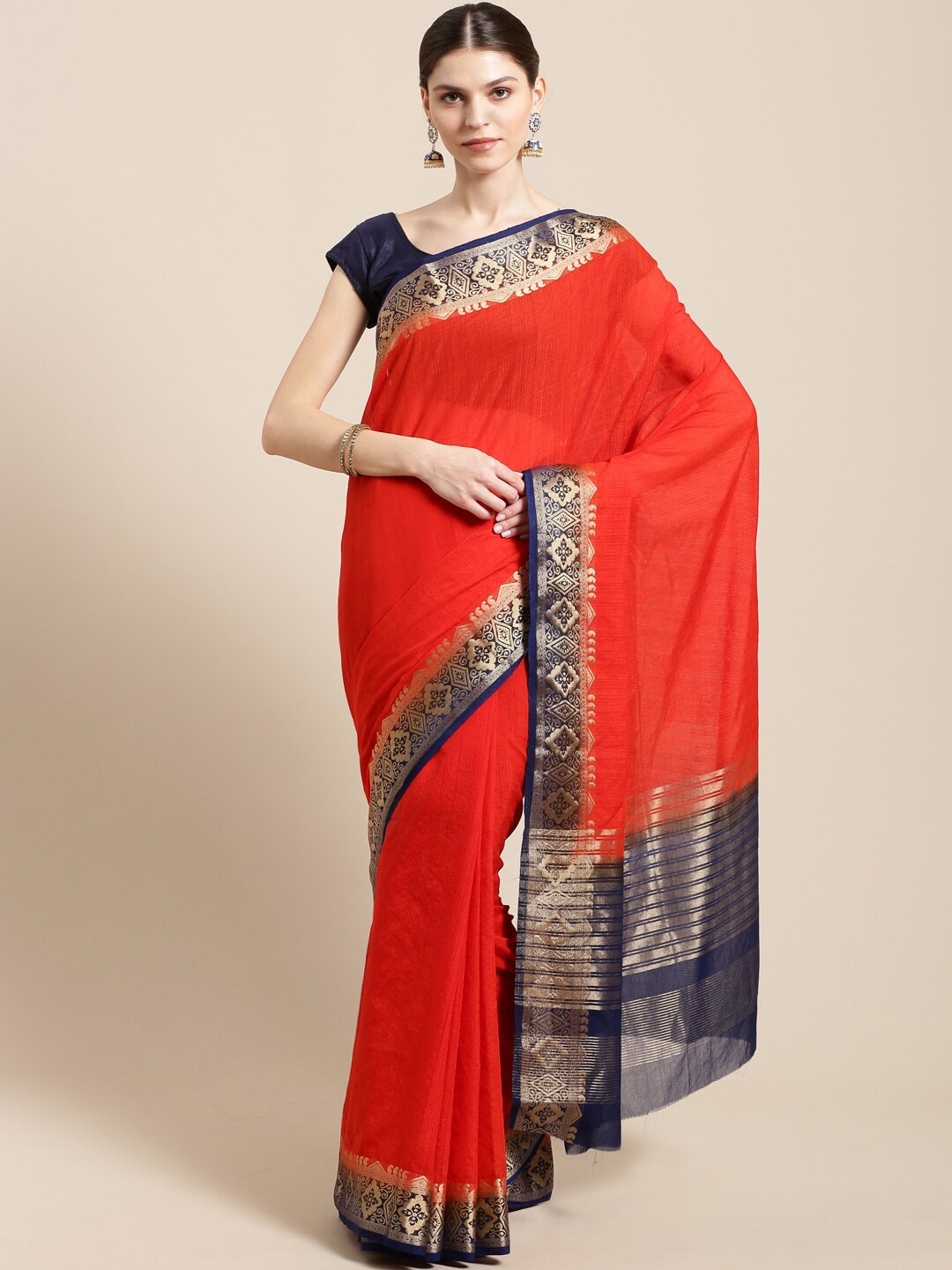 

KALINI Zari Silk Blend Saree, Red